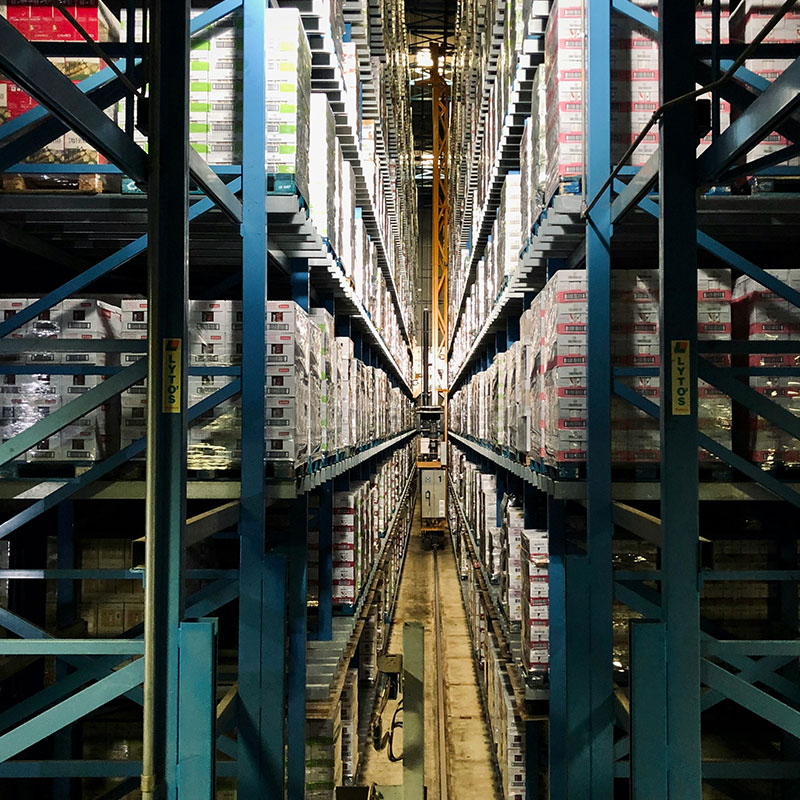 Warehouse aisle with storage racks
