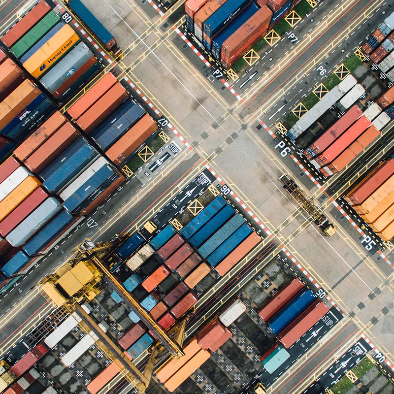Aerial view of shipping containers